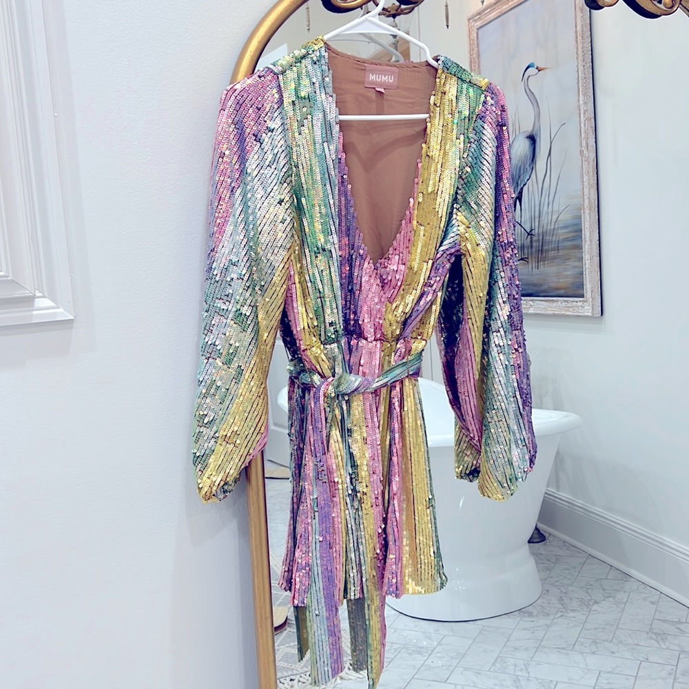 Show me your mumu rainbow sequin dress